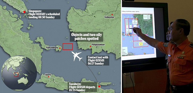 Heli TNI AU Lihat Genangan Minyak di Area Pencarian QZ8501